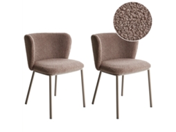 Conjunto De Cadeiras Sem Repousa-braços Para Refeições Beliani Mina Ii De Bouclé Castanho Claro 48x52x75