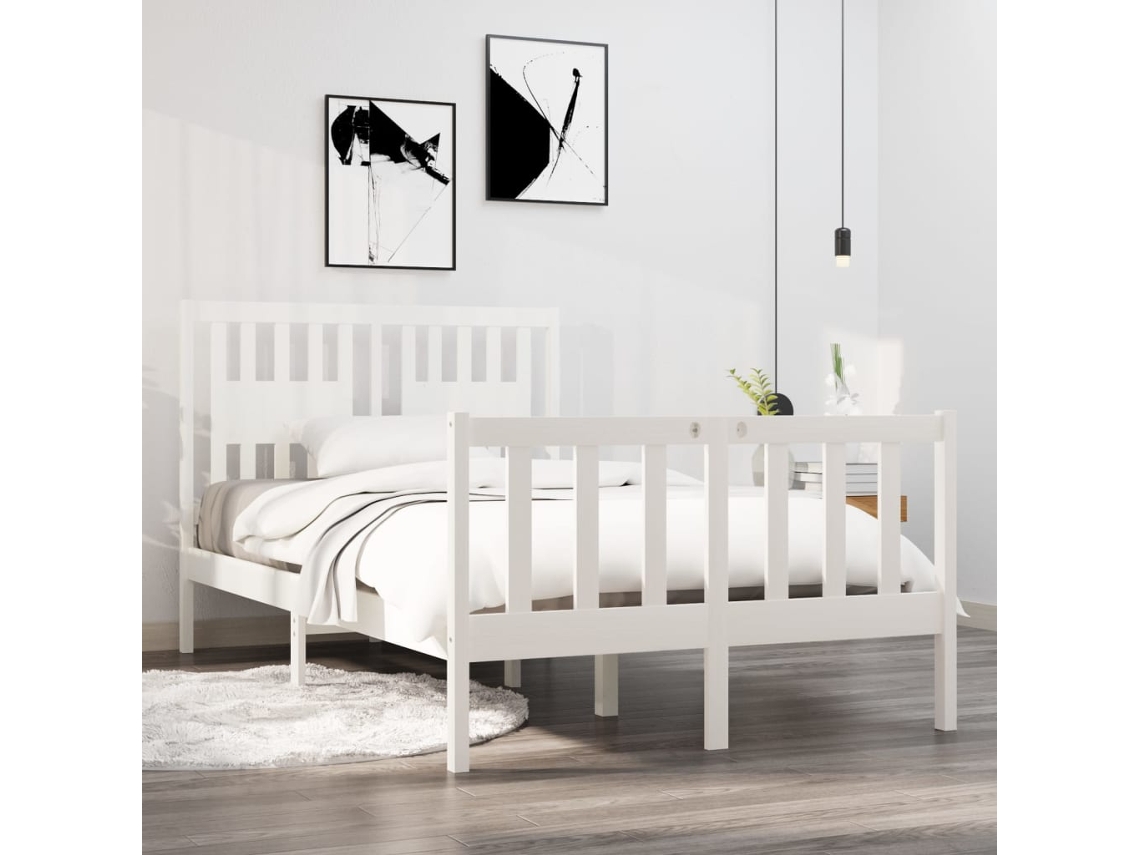 Estrutura Cama Pequena Casal 120x190 Cm Pinho Maciço Branco