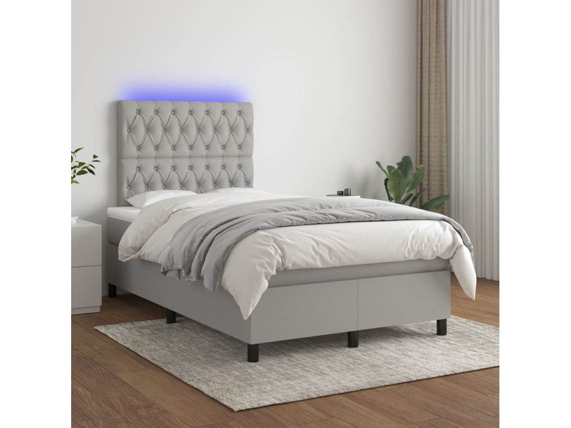 Vidaxl Cama Box Spring C/ Colchão E Led 120x200 Cm Tecido Cinza-claro