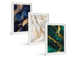 Quadros Decorativos Para Parede Padrões Abstratos Em Azul E Verde Moldura Branca Imagens Para Um Quarto Infantil Espelharte (3 Piezas De 40x60 Cm)
