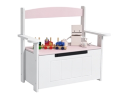 Bench Storage For Children With Backrest Tapa Amortiguadora Load 30 Kg For Salas Of Game 68. 5x34x58 Cm Pink And White