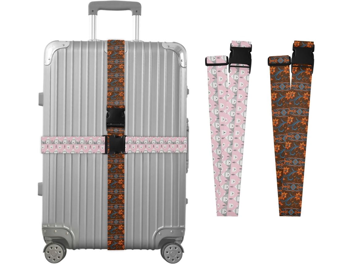 Conjunto De 2 Cintas Para Bagagem Uma Com Fundo Cinza Claro Estampa Urso E Montanha, E A Outra Com Fundo Marrom Estampa
