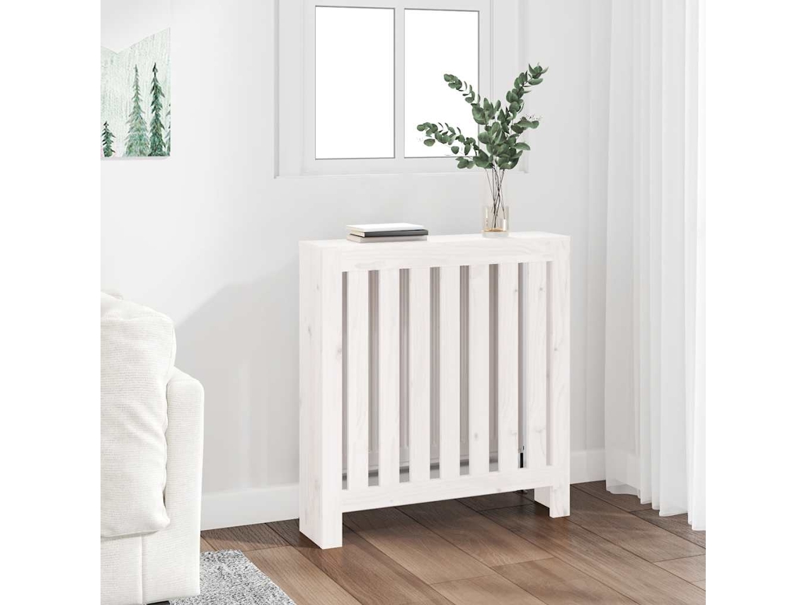 Vidaxl Cobertura De Radiador 79,5x19x84 Cm Pinho Maciço Branca