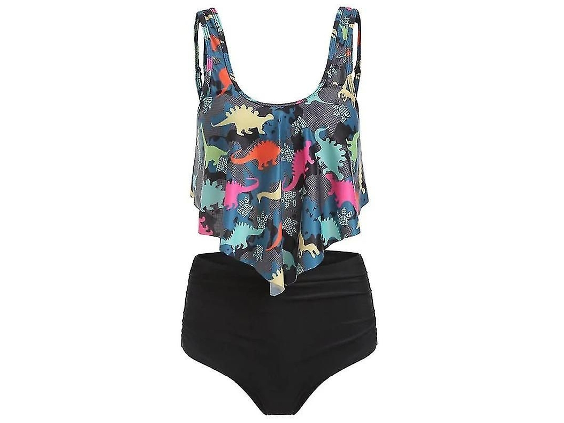 Traje de Banho Tankini com Babados e Cintura Alta, Poliester com Enchimento
