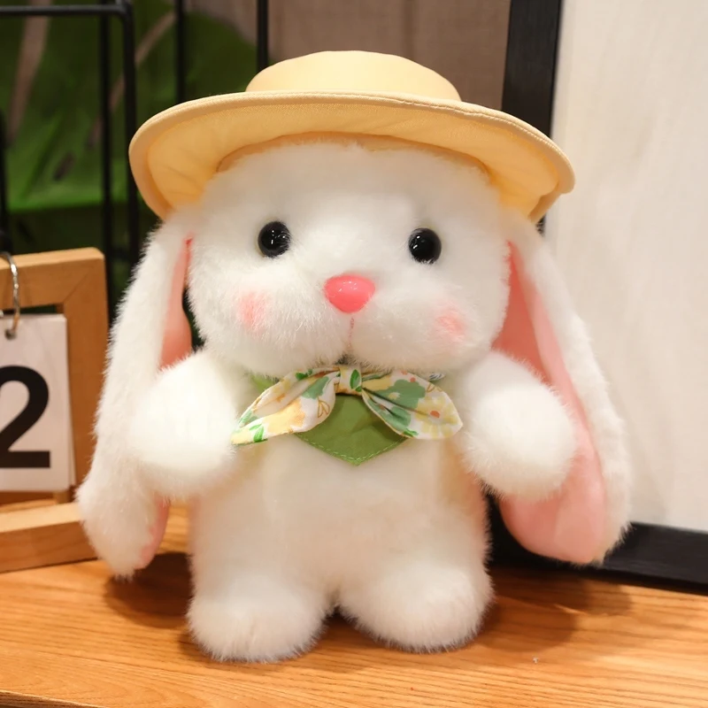 (branco, Aprox. 18 Cm) Coelhinho De Pelúcia Fofo E Adorável Para Viagens, Boneco De Coelho Com Chapéu De Sol De Desenho Animado.