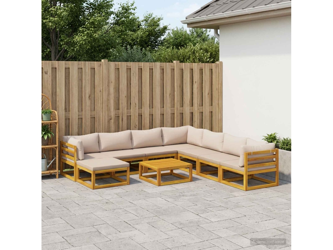 Vidaxl Conjunto De Sofás 9 Unid. Natural Madeira Sólida De Acácia