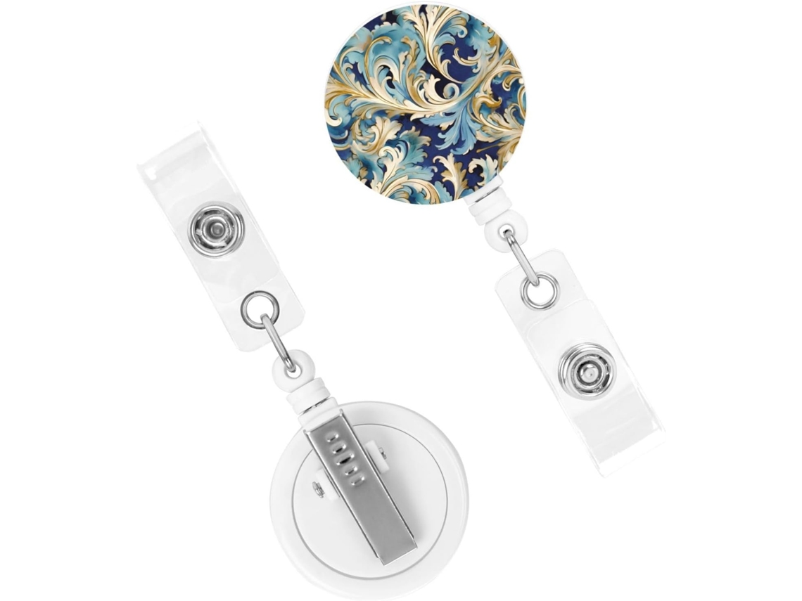 Porta Crachá Retrátil, Resistente, Elegante, Azul, Dourado, Florentino, Porta Crachá Resistente, Chaveiro, Retrátil