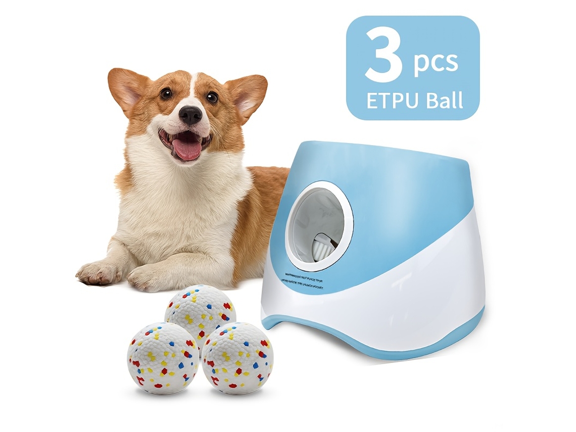 Lançador Automático de Bolas, Brinquedo Interativo para Interior/exterior, Inclui 3 Etpus Duráveis e Cabo de Carregamento Usb, Educativo STELASPLEN