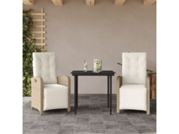 3 Pcs Conjunto Bistrô Com Almofadões Vime Pe Bege Dkd Home Decor