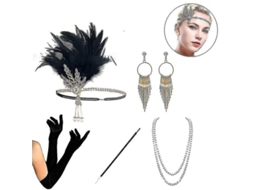Conjunto De Acessórios Vintage Anos 20 Gatsby: Tiara, Luvas De Seda, Colar De Pérolas E Bastão Plástico Estilo 2