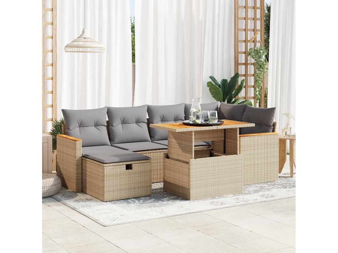 Vidaxl 8 Pcs Conjunto De Sofás P/ Jardim Com Almofadões Vime Pe Bege