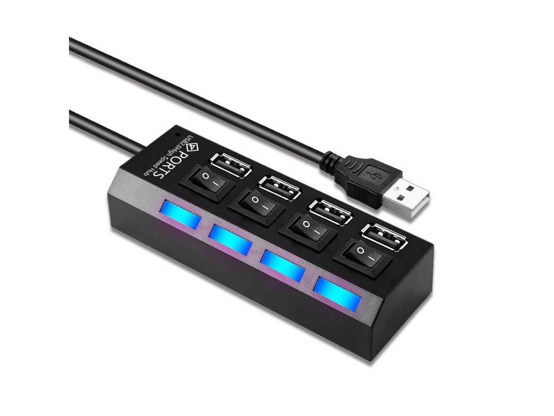 Yizhood 4 em 1 USB 2.0 Hub Docking Station Use USB 2.0 Power Adapter Switch Hub 30cm Cabo Preto