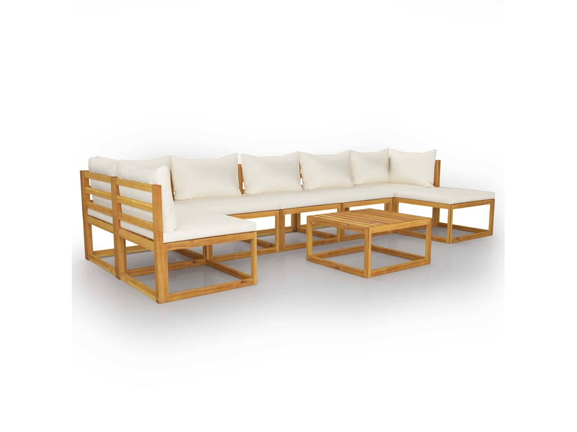 Maison Exclusive - 8 Pcs Conjunto Lounge Jardim C/ Almofadões Acácia Maciça Creme