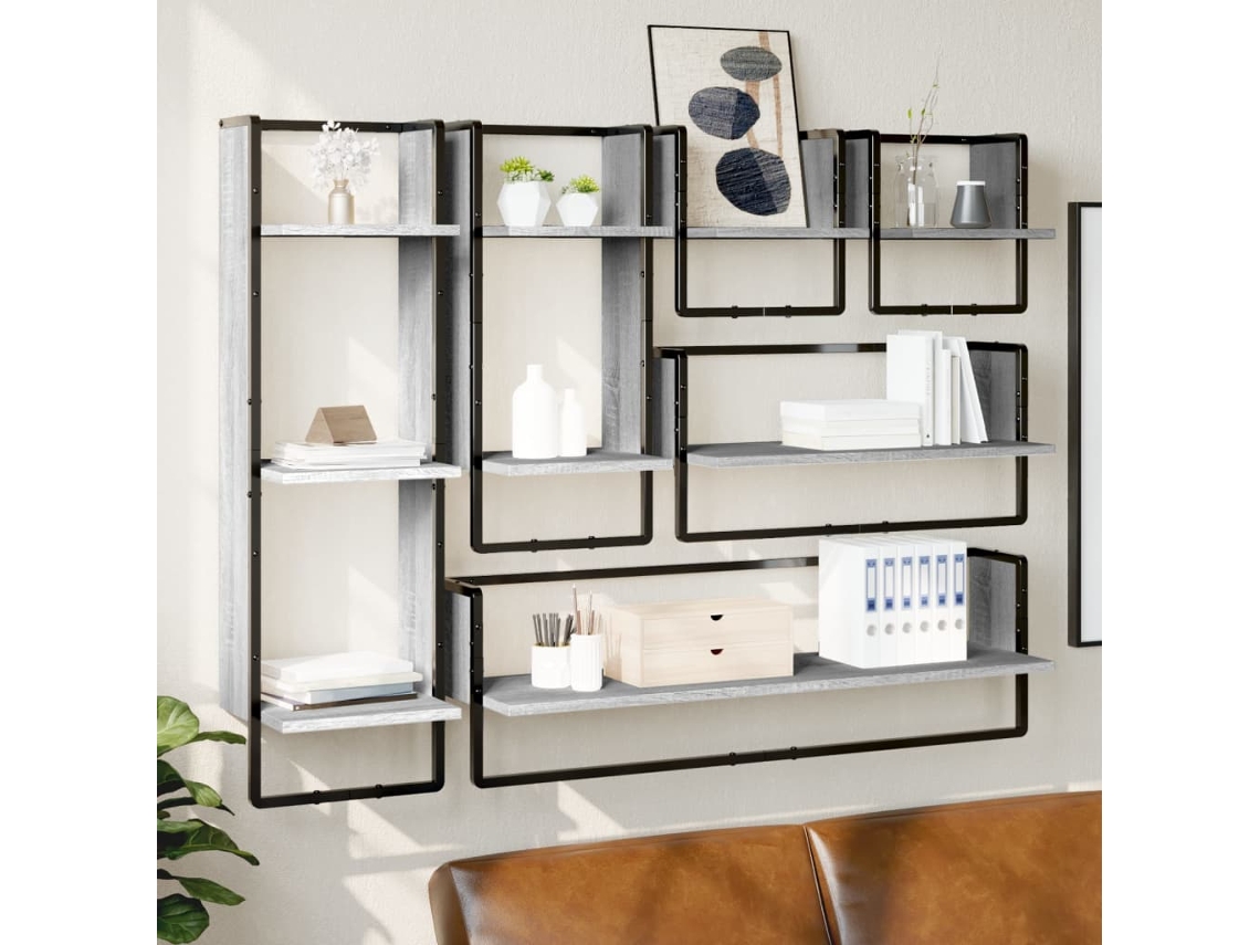 Vidaxl Conj. Prateleiras C/ Barras 6pcs Derivados Madeira Cinza Sonoma