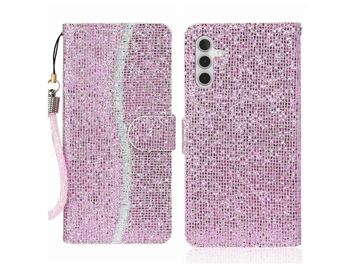 Capa De Couro Dobrável Com Glitter Para Samsung Galaxy A24 4g