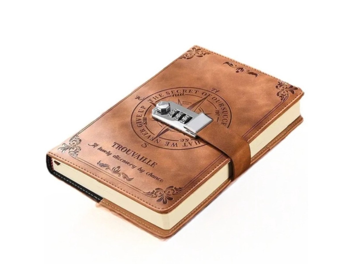 Caderno A5 Com Senha E Cadeado De Combinação, Estilo Vintage, 200 Páginas, Ideal Para Escritório, Casa E Viagens, Marrom