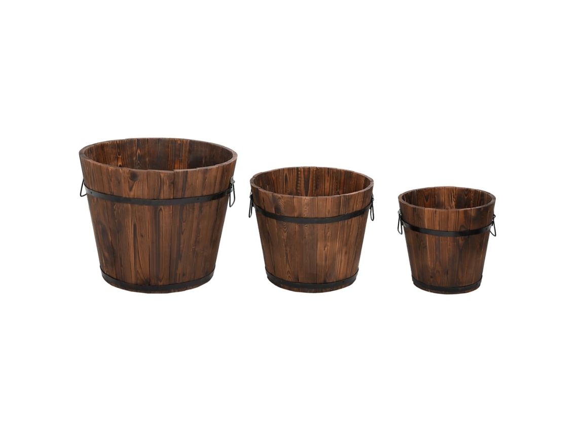 Conjunto 3 de vasos em forma de balde VIDAXL Marrom Madeira