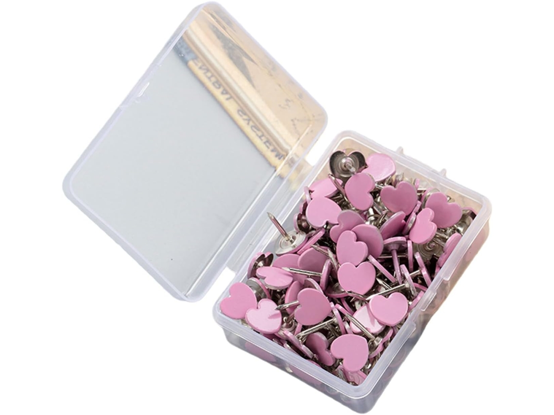 Conjunto de 100 Tachinhas Decorativas de Metal em Formato de Coração com Estojo para Fotos. SFUSHOS