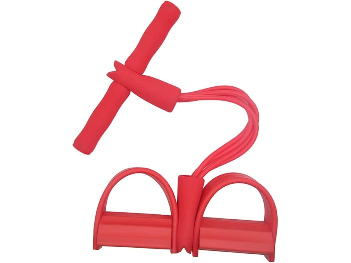 2 Peças Treinador De Força Abdominal, Cordão Elástico Com 4 Tubos, Exercitador Com Pedal, Vermelho