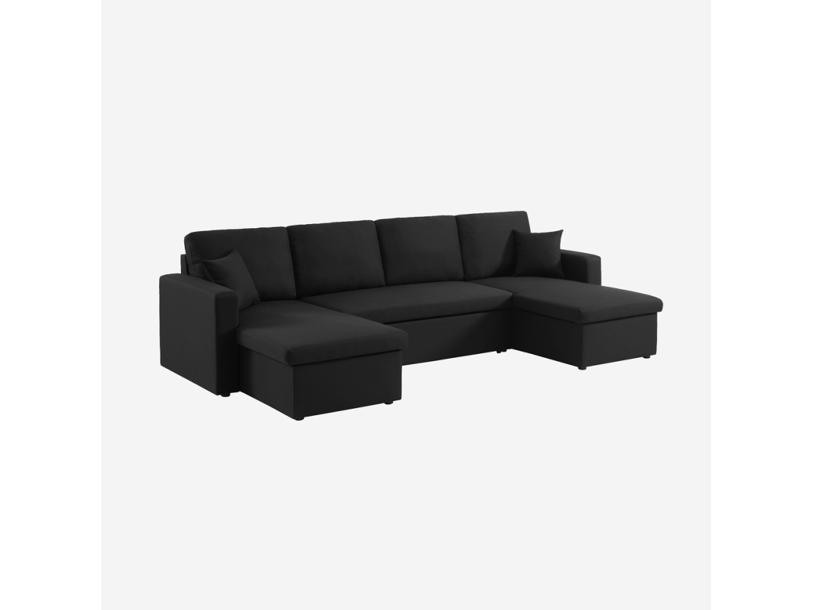 Sofá-cama Em Tecido Com Arrumação, 4 Lugares, Preto