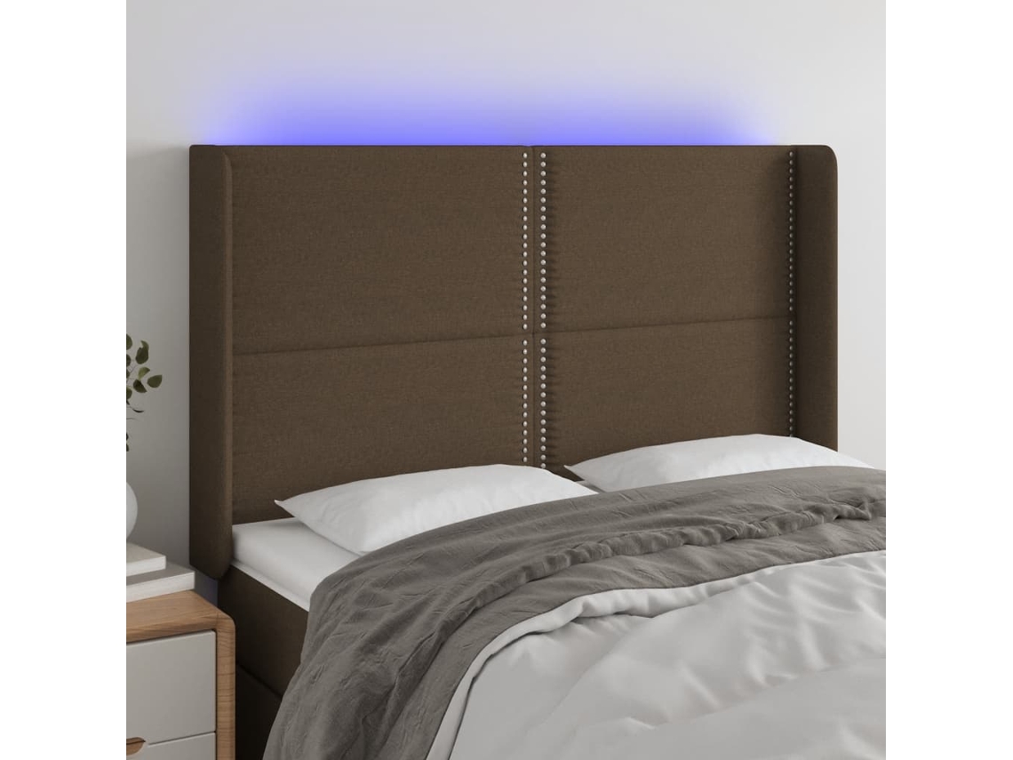 Vidaxl Cabeceira De Cama C/ Luzes Led Tecido 147x16x118/128cm Castanho