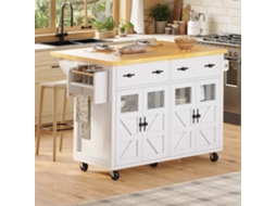 Ilha De Cozinha Móvel 140 X 73 Cm - Carrinho Multifuncional Com Grande Capacidade De Armazenamento - Branco