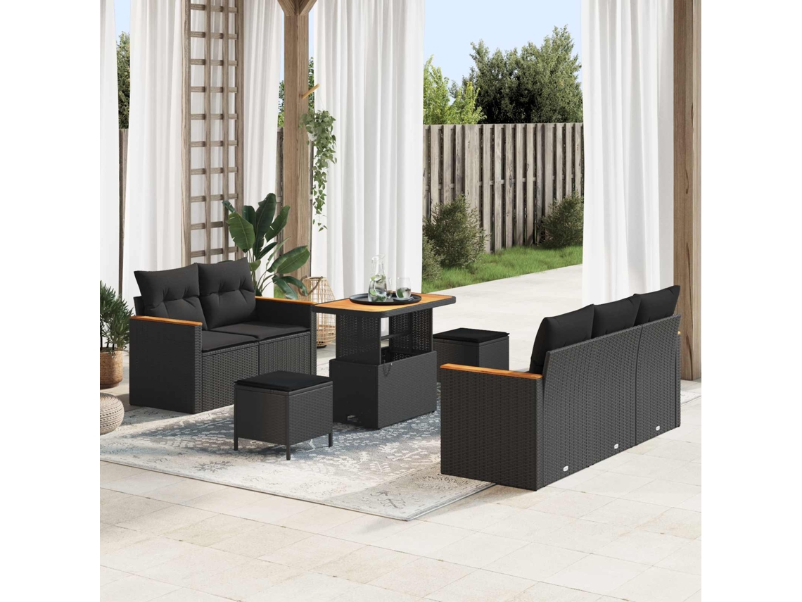 Vidaxl Conjunto De Sofá De Jardim 10 Unid. 7-número De Lugares Preto