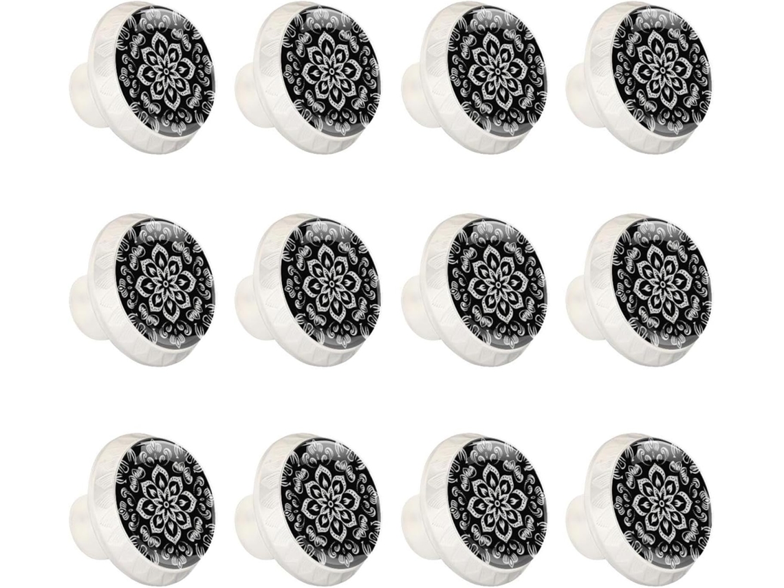 Puxadores Redondos Para Armários De Cozinha, Puxadores Para Armários E Gavetas, 12 Peças, Estampa Floral Em Preto E