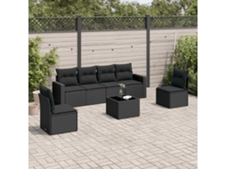 Vidaxl 7 Pcs Conjunto De Sofás P/ Jardim C/ Almofadões Vime Pe Preto