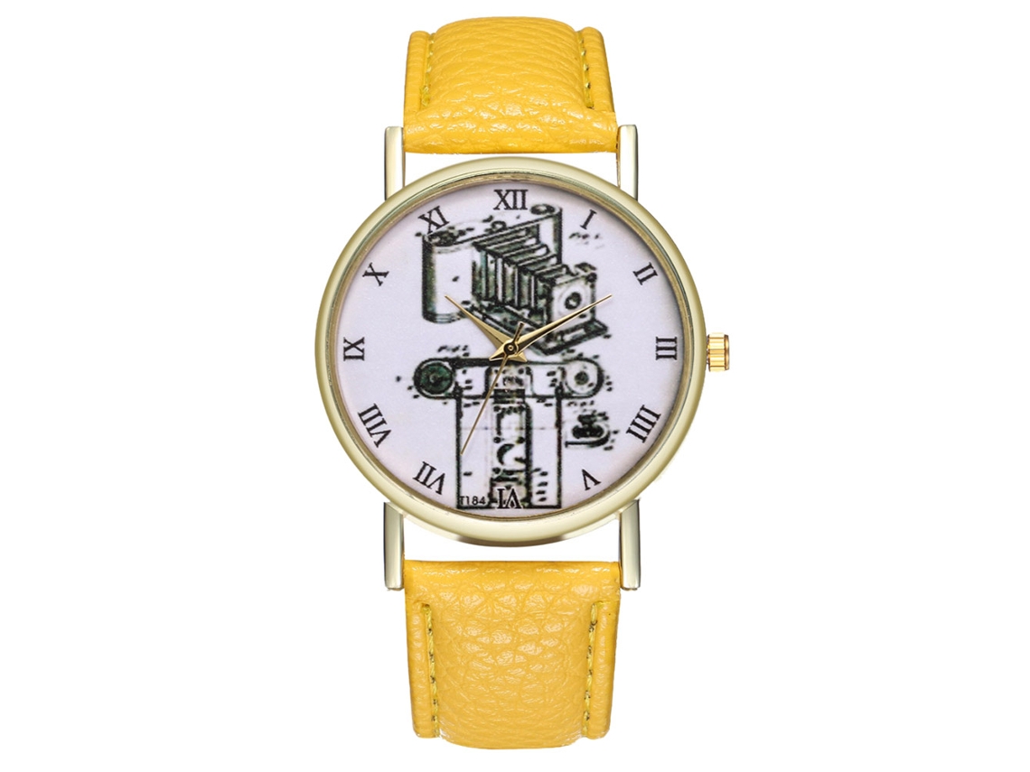 Relógio de pulso feminino Zhoulianfa T303-a amarelo, em couro e movimento de quartzo, para uso profissional.