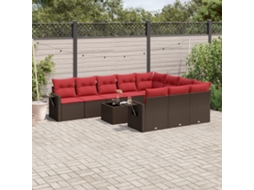 Vidaxl Conjunto De Sofá De Jardim Com 11 Peças E Almofadas Em Rattan Sintético Marrom