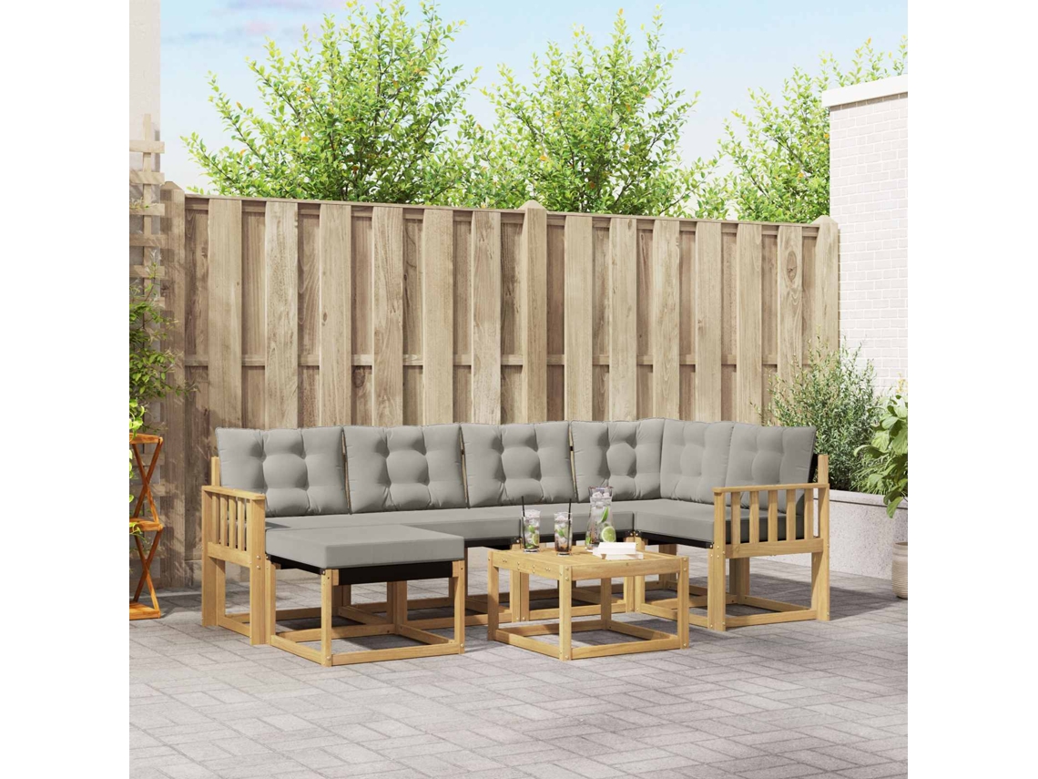 Vidaxl Conjunto De Sofás Para Exterior 7 Pcs Branco E Cinzento-claro