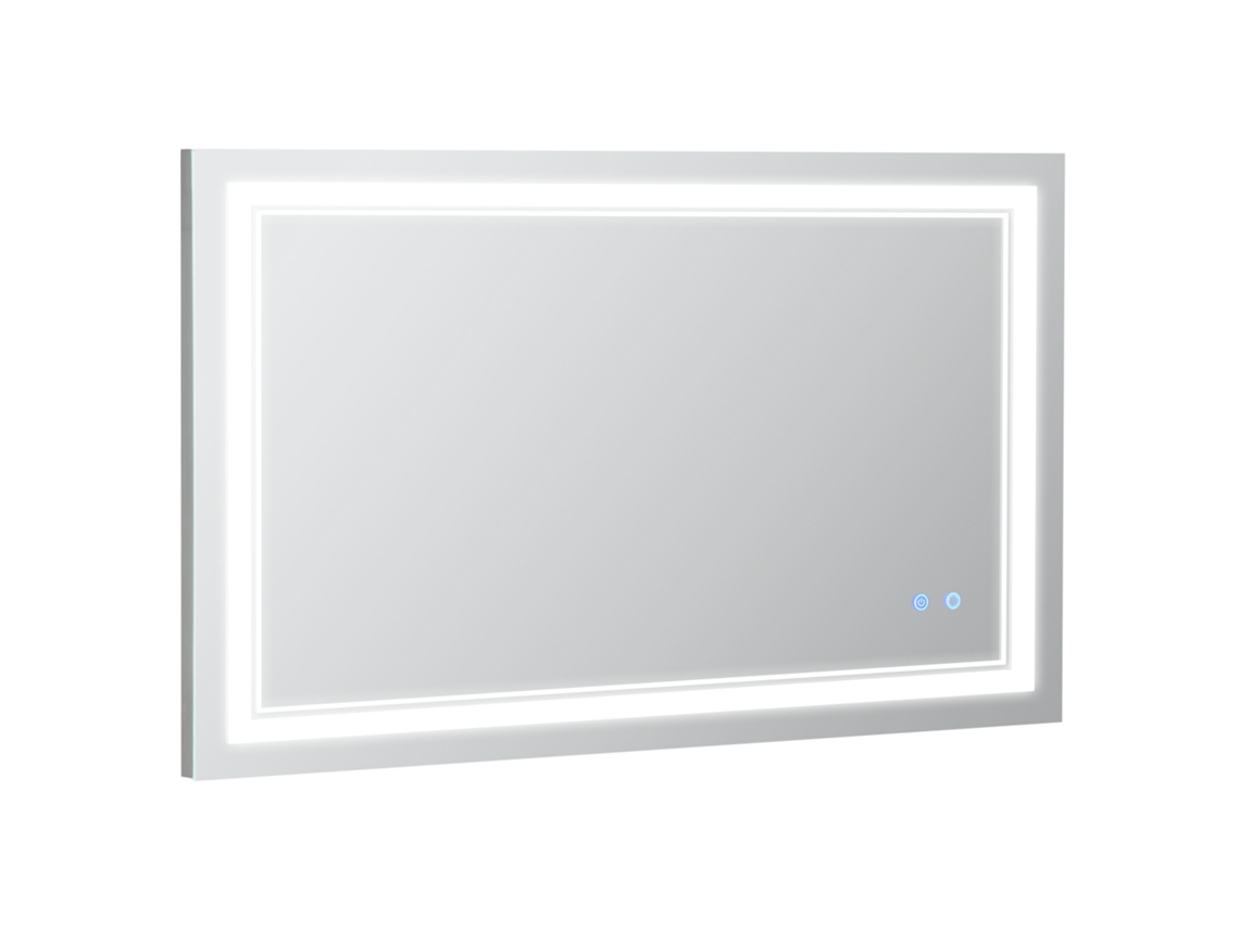 Espelho Casa de Banho Liga de Alumínio e Vidro Cor Prata 100x60cm Kleankin