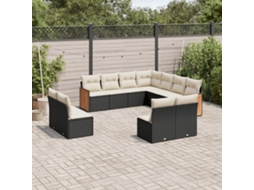 Jogo de Sofá Jardim 11 Peças C/ Almofadões Vime Pe Preto Dkd Home Decor