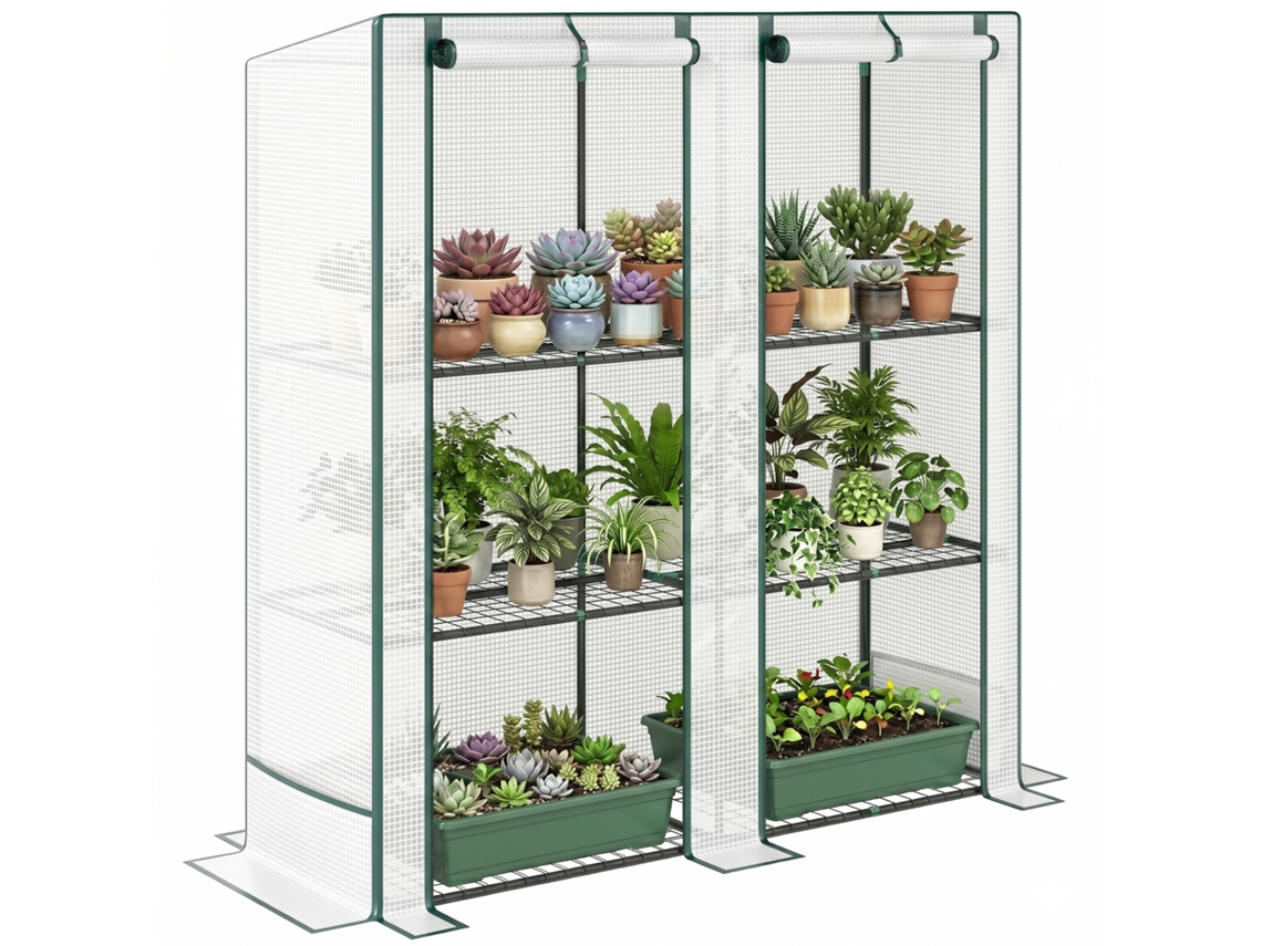 Estufa de Jardim ZACHARY em Aço e Pe, 3 prateleiras, porta dupla e proteção Uv