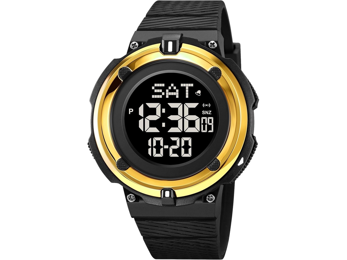 Lurelia Relógio Digital Desportivo, Visor Digital, Led, Cronómetro, Alarme, Data/calendário, 12/24h, Resina, Abs, Resistente À Água 50m, Preto