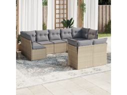 Vidaxl 9 Pcs Conjunto de Sofás P/ Jardim com Almofadões Vime Pe Bege