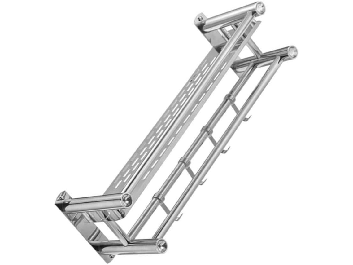 Suporte De Armazenamento Para Banheiro Em Aço Inoxidável Com Proteção Lateral E Gancho Móvel, Sem Necessidade De Furar O