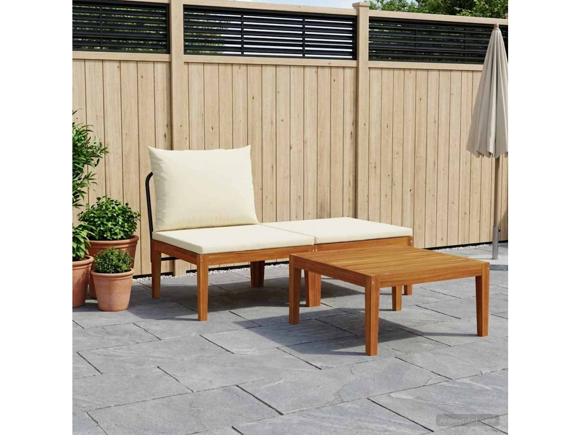 Vidaxl 3 Unid. Conjunto De Lounge De Jardim Com Almofadas Natural