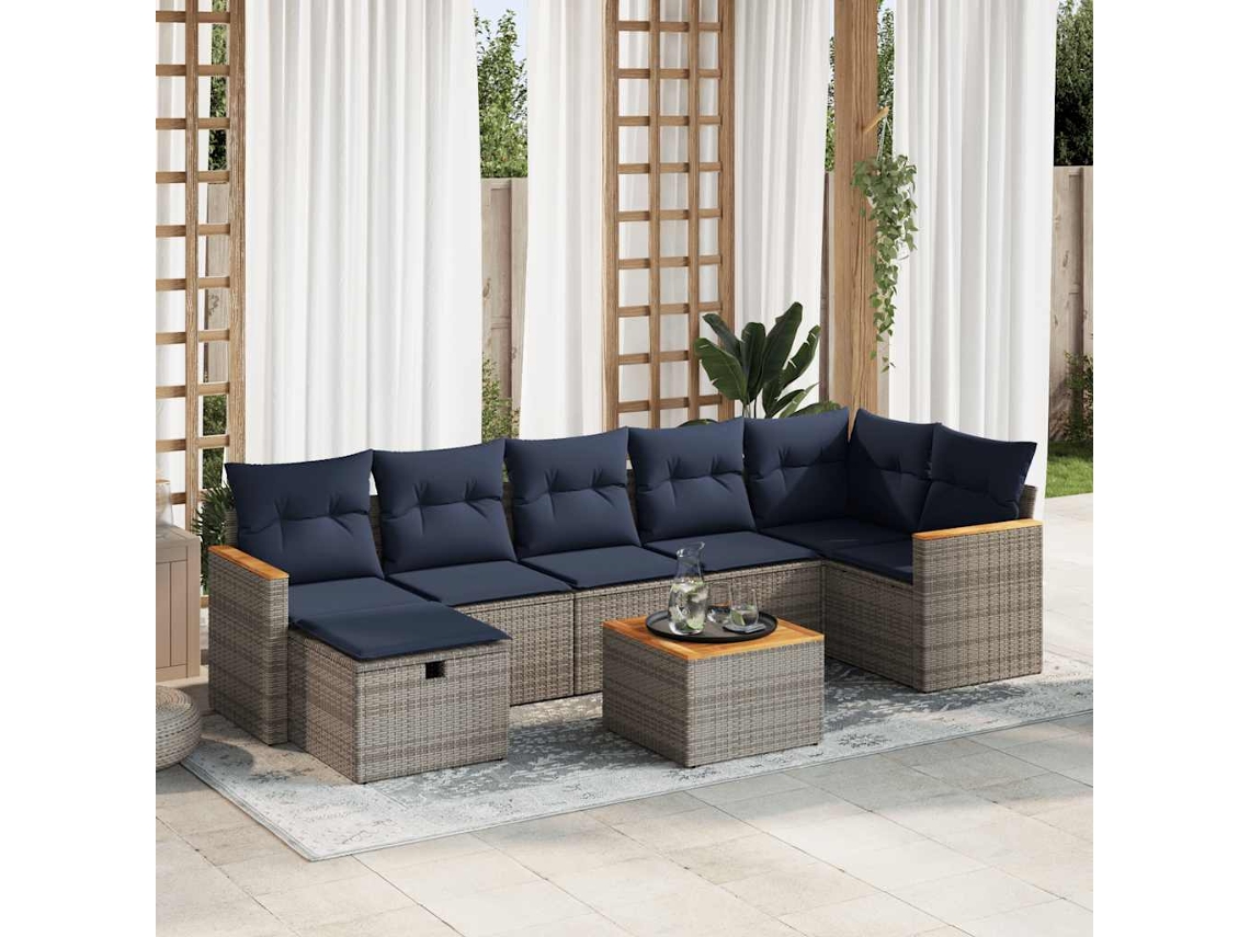 Vidaxl 8 Pcs Conjunto Sofás De Jardim C/ Almofadões Vime Pe Cinzento