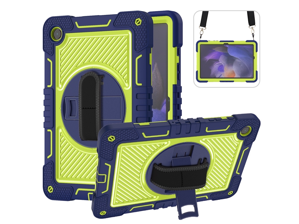 Capa Para Samsung Galaxy Tab A9 Lite 8.7 2023 Com Suporte Giratório, Cores Contrastantes E Proteção Total, Sziqiqi Verde Amarela. Tuotuo