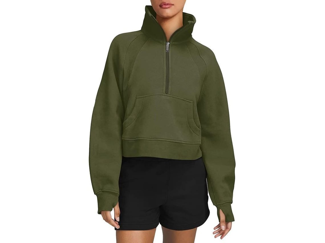 2026 sudaderas com Forro de Felpa para Mulher Ilwhe de Manga Longa com Buracos para Polegadas e Bolso Canguru