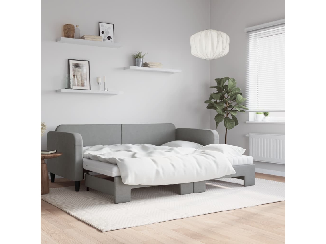 Vidaxl Sofá-cama C/ Gavetão E Colchões 90x200 Cm Tecido Cinzento-claro