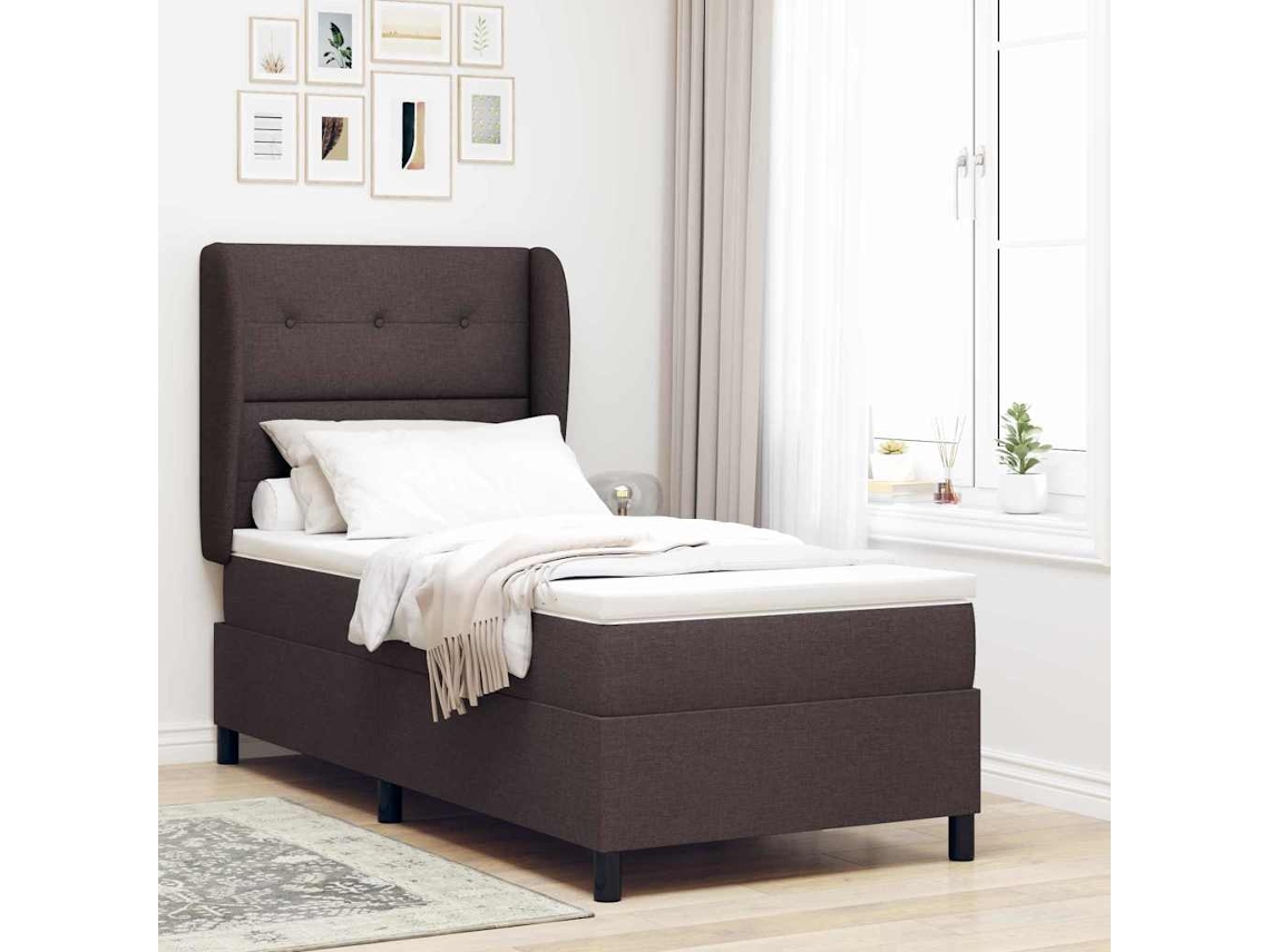 Vidaxl Cama Box Com Cabeceira Castanho Escuro 80 X 200 Cm Tecido