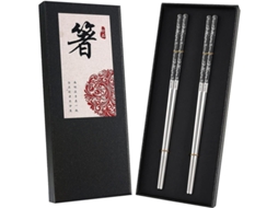 Utensílios Chineses Em Aço Inoxidável 2 Peças Antiderrapante Seguro Na Lava-louças Resistente À Lavagem Com Estampas De Flores Coloridas Prata