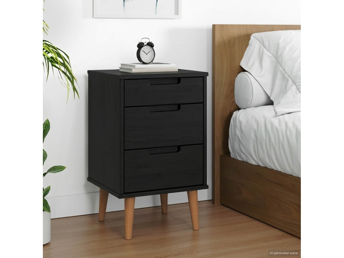 Vidaxl Armário De Cabeceira Molde Preto 40 X 35 X 65 Cm