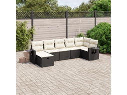 Vidaxl 7 Pcs Conjunto De Sofás P/ Jardim C/ Almofadões Vime Pe Preto