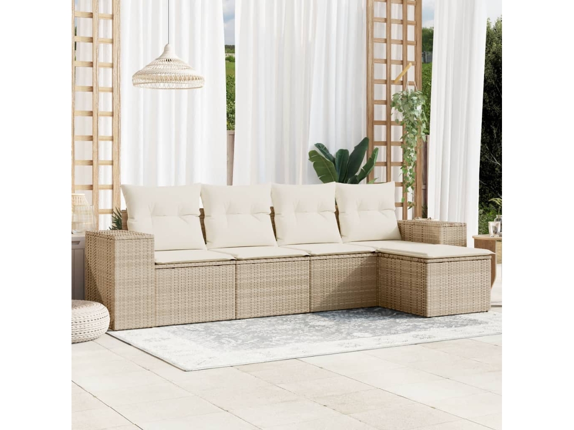 5 Pcs Conjunto De Sofás P/ Jardimconjuntos Relax Jardimconjunto De Jantar Com Almofadões Vime Pe Bege Cfw195088 Lovely Home