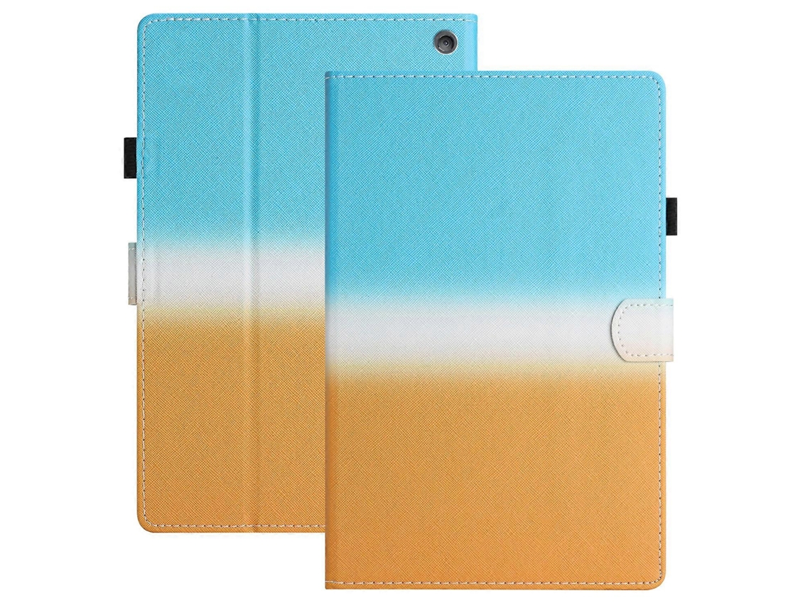 Capa Protetora De Couro Pu Com Suporte Para Cartão Para Amazon Fire Hd 10 (2021) Hd 10 Plus (2021) Em Gradiente Azul-laranja