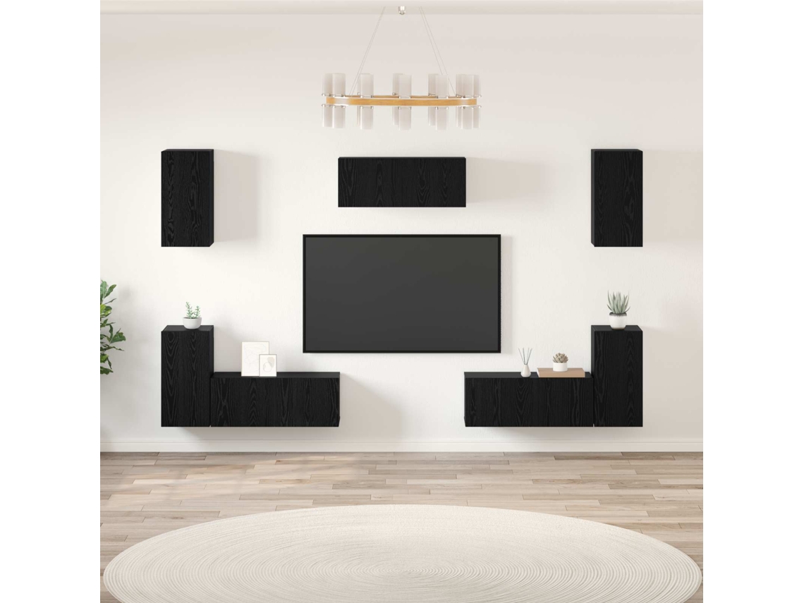 Vidaxl Conjunto de Móvel de Tv 7 Pcs Carvalho Preto Madeira Processada